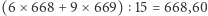 (6 ×668 + 9 ×669) 15 = 668,60 