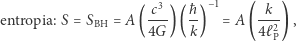 c3ħ−1k (4G)(k)=A(4ℓ2), entropia: S = SBH = A P 