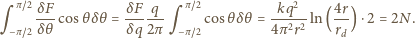                                           2
   π~2 δF-cosθδ θ= δ-F-q-   π~2 cosθδθ = -kq---ln (4r-)⋅2 = 2N.
q −π~2 δθ          δ q2π q −π~2          4π 2r2    rd
