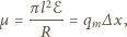  πl2ℰ µ = -----= qm∆x, R 