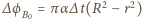 ∆ ϕ =π α∆ t(R2 − r2) B0 
