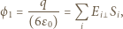 ϕ = -q---= Q E S, 1 (6ε0) i i i 