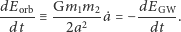 dEorb≡ Gm1m2--a˙= − dEGW-. dt 2a2 dt 