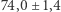 |74,0 ± 1,4 
