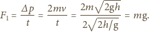 F1 = ∆p-= 2mv--= 2m√------= mg. t t 2 2h/g 