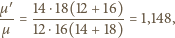 µ′ 14 ⋅18(12 +16) --= --------------= 1,148, µ 12 ⋅16(14 +18) 