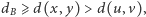 | dB⩾ d(x, y) > d(u, v), 