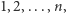 1,2,...,n, 