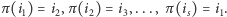 π (i1) = i2,π(i2) = i3,..., π(is) = i1. 