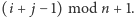 |(i + j− 1) mod n +1.