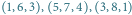 | 1,6,3 , 5,7,4 , 3,8,1 