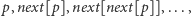 |p,next[p],next[next[p]],...,