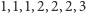 |1,1,1,2,2,2,3 