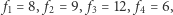  f1 = 8, f2 = 9, f3 = 12, f4 = 6,
