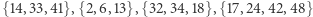{14,33,41},{2,6,13},{32,34, 18},{17,24,42, 48} 