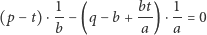  1- bt- 1- (p − t) ⋅b − (q −b + a ) ⋅a = 0 