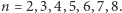 n = 2,3,4,5,6,7,8.