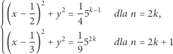 ⎧⎪ 1 2 1 ⎪⎪⎪⎪(x − -) +y2 = -5k−1 dla n = 2k, ⎪⎨ 2 4 ⎪⎪⎪ 1-2 2 1-2k ⎪⎪⎪⎩(x − 3) +y = 95 dla n = 2k+ 1 