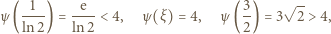  --1- -e-- 3- √ -- ψ (ln 2) = ln 2 < 4, ψ(ξ) = 4, ψ (2) = 3 2 > 4, 