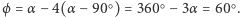  ○ ○ ○ |ϕ= α − 4(α − 90 ) = 360 −3α = 60 . 