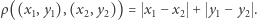 ρ((x ,y ),(x ,y )) = x − x + y − y . 1 1 2 2 1 2 1 2