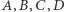 A, B,C,D 