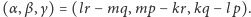 (α,β ,γ) = (lr− mq, mp − kr,kq − lp). 