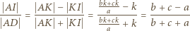  bk+ck AI AK −- KI -- -a---−k- b-+-c−-a AD = AK + KI = bk+ck-+k = b + c+ a a 