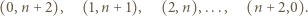 (0,n+ 2), (1,n + 1), (2,n),..., (n + 2,0). 