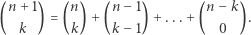  n+ 1 n n− 1 n − k ( ) = ( ) +( ) +...+ ( ). k k k− 1 0 