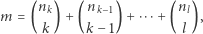 m = (nk) +( nk−1)+ ⋅⋅⋅+ (nl), k k− 1 l 