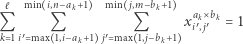 ℓ min i,n−ak+1 min j,m Q Q Q xaik ,× j bk= 1 k 1i max 1,i−ak+1 j max 1, j−bk+1 