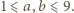 1 ⩽a, b⩽ 9.
