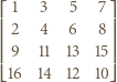 ⎡ ⎤ ⎢⎢ 1 3 5 7 ⎥⎥ ⎢⎢ 2 4 6 8 ⎥⎥ ⎢⎢ 9 11 13 15⎥⎥ ⎢⎣16 14 12 10⎥⎦ 