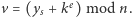 v = (ys + ke) mod n.