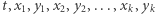 | t,x1,y1,x2,y2,...,xk,yk 