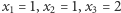 x1 = 1,x2 = 1,x3 = 2 