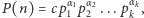 P(n) = cpα11pα22...pαk, k
