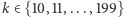 k ∈{10,11,...,199} 