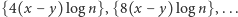 |{4(x −y) log n},{8(x − y) log n},...