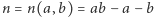 n = n(a,b) = ab − a− b