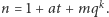 n = 1+ at+ mqk.