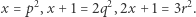 x = p2,x + 1 = 2q2,2x +1 = 3r2. 