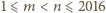 |1⩽ m < n ⩽ 2016 