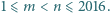 |1⩽ m < n ⩽ 2016. 