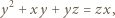  2 y + xy + yz = zx, 