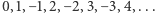 0,1,−1,2,−2,3,− 3,4,...