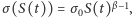 σ(S(t)) = σ0S(t)β−1, 