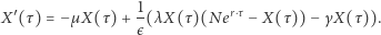 X ′(τ ) = −µ X( τ)+ 1(λX( τ)(Ner⋅τ− X( τ)) − γX( τ)). є 